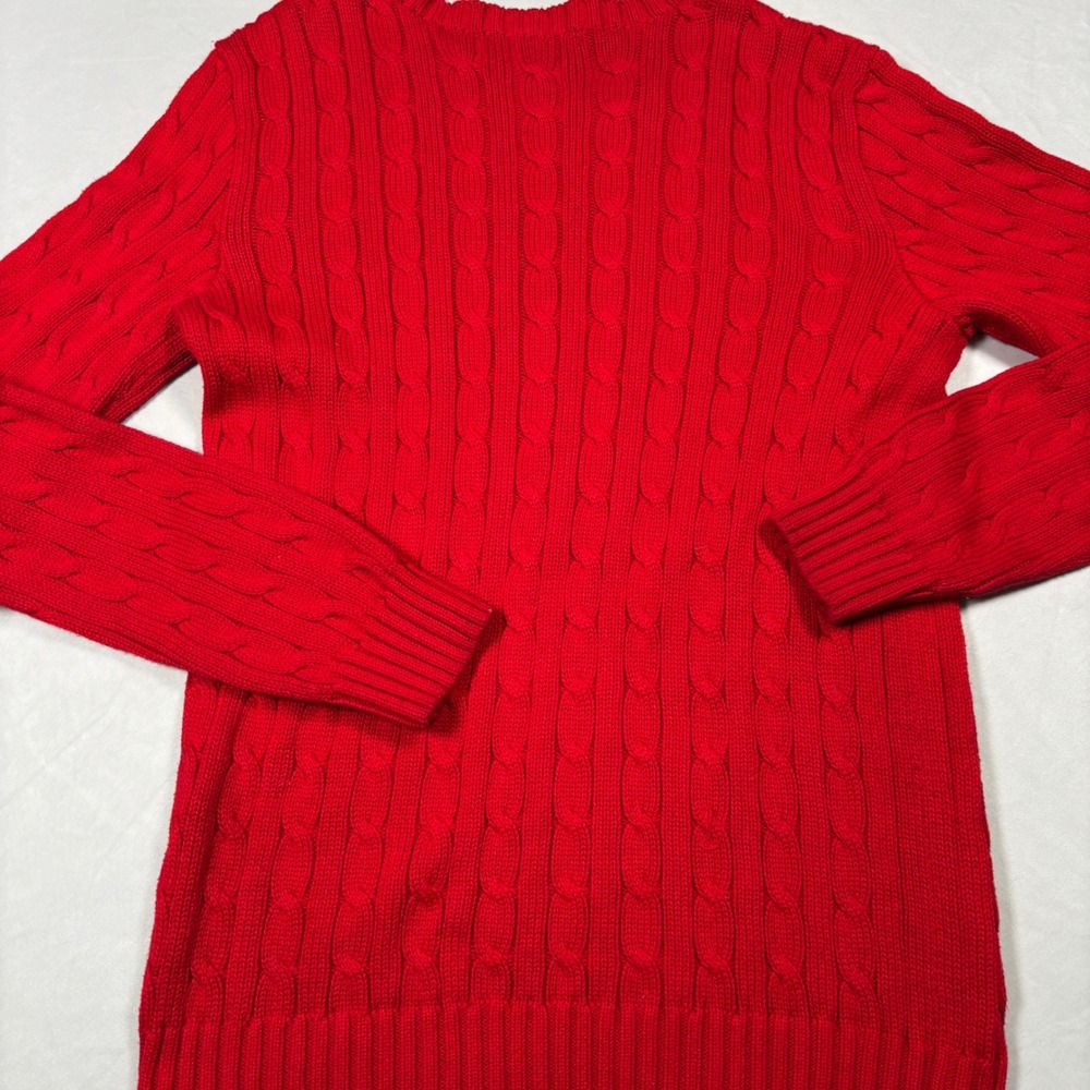 Ralph Lauren Sweater Mens Large Red Cable Knit Cotton Crewneck Long Sleeve Pony - Picture 6 of 11